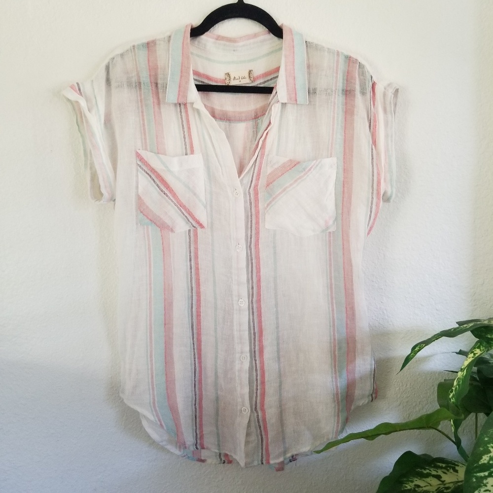 Altar'd State Linen Striped Button Shirt Top - Picture 4 of 8